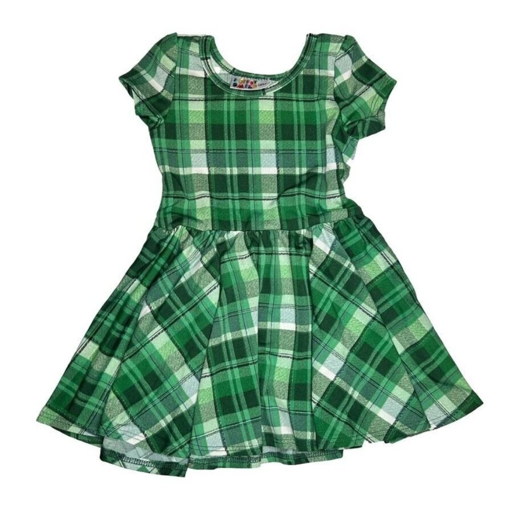 DotDot Smile Toddler Girl Dress Size 12-24 Months, Green Plaid Cap Sleeves